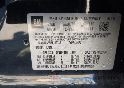 2017 Buick Encore Preferred из США, поврежденный, VIN KL4CJASB9HB180748